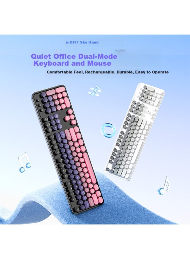 Mofii Sweet Advanced Wireless Charging Keyboard And Mouse Set 104-key Business Office Keyboard And Mouse Retro Polka Dot Design Laptop Keyboard Gray Multicolor - Image 5