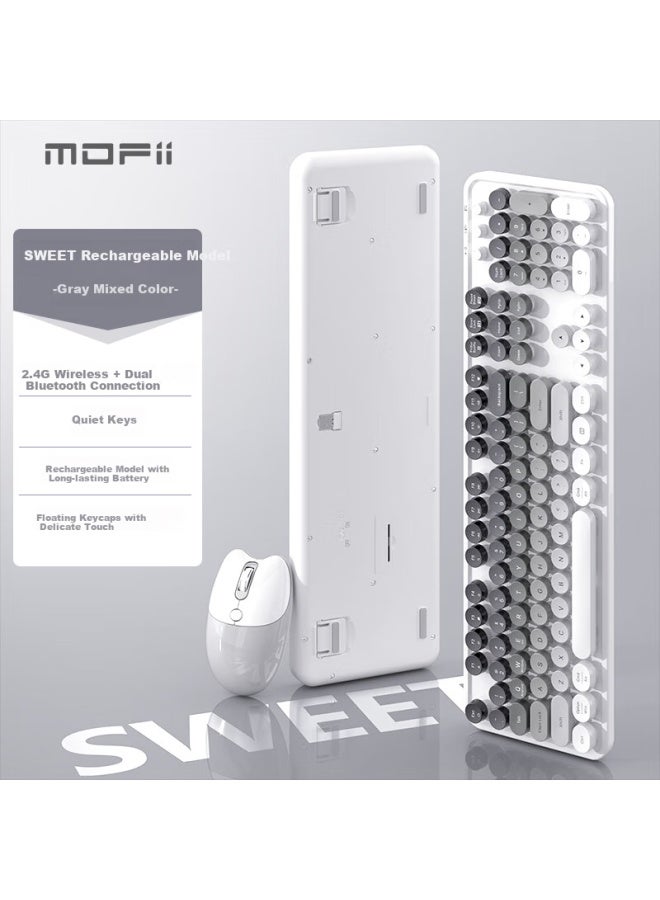 Mofii Sweet Advanced Wireless Charging Keyboard And Mouse Set 104-key Business Office Keyboard And Mouse Retro Polka Dot Design Laptop Keyboard Gray Multicolor - Image 1