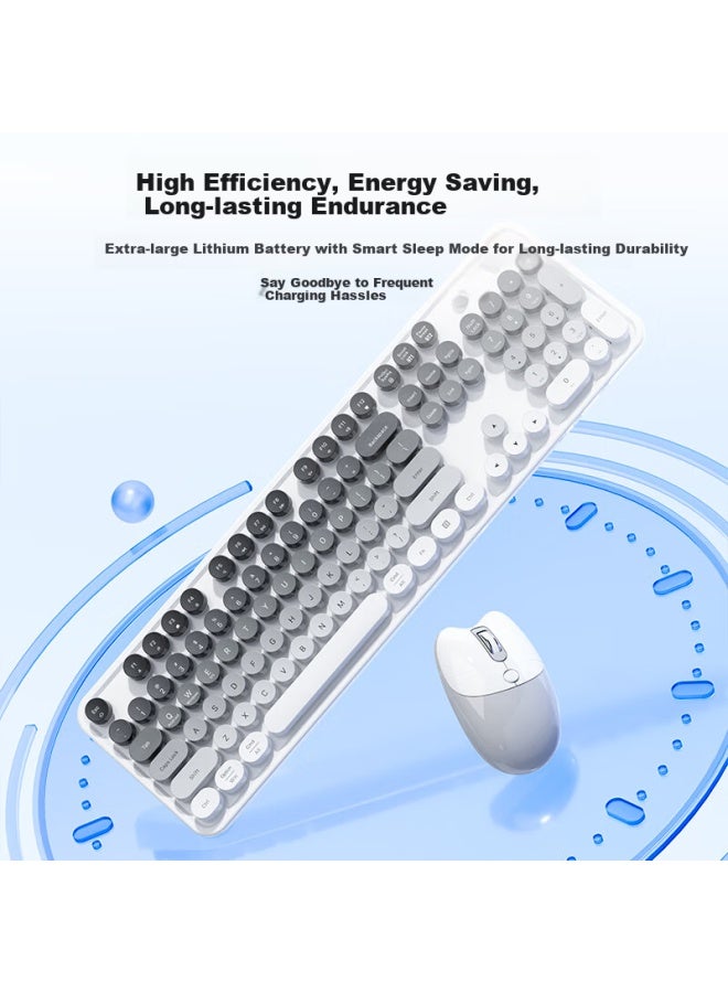 Mofii Sweet Advanced Wireless Charging Keyboard And Mouse Set 104-key Business Office Keyboard And Mouse Retro Polka Dot Design Laptop Keyboard Gray Multicolor - Image 3