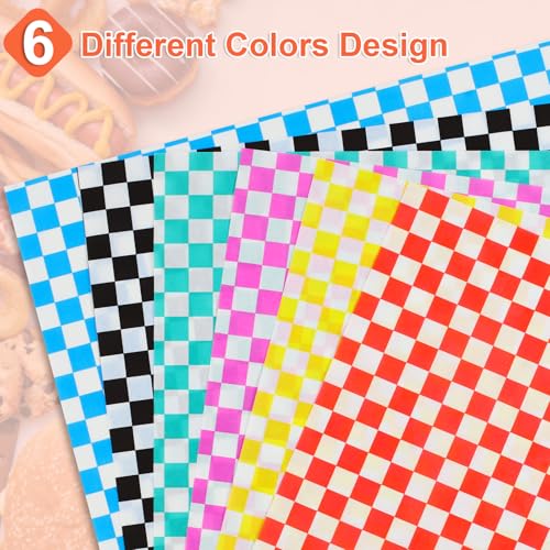 Ninsula Deli Paper Sheets 126P, 11.5x11.5 In Checkered Sandwich Paper Wraps, 6 Colors Basket Liners For Food Serving, Grease Resistant Burger Wrappers for BBQ, Picnic, Party - Image 3