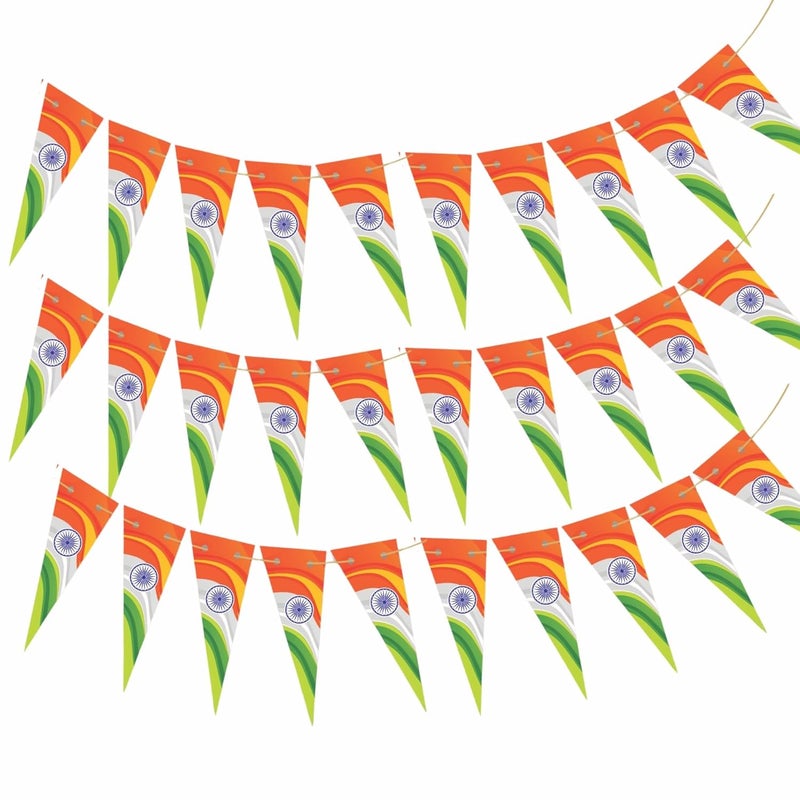DIGI ARTS Paper Bunting Tiranga Flags Pennant Triangle Both Side Printing for 26 January Republic Day Decoration Size 135 X 175 Cms Pack of 3 Color Multi1