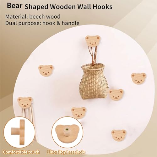 MOROBOR 6PCS Bear Shaped Wooden Knobs Single Hole Beech Wood Handles Wood Cupboard Cabinet Handles Knobs for Chest of Drawers with Screws& Expansion Tube - Image 3