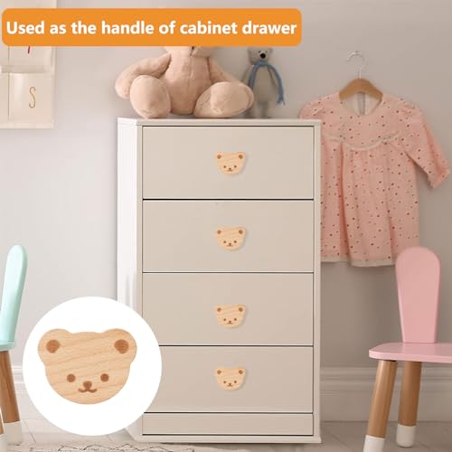 MOROBOR 6PCS Bear Shaped Wooden Knobs Single Hole Beech Wood Handles Wood Cupboard Cabinet Handles Knobs for Chest of Drawers with Screws& Expansion Tube - Image 5