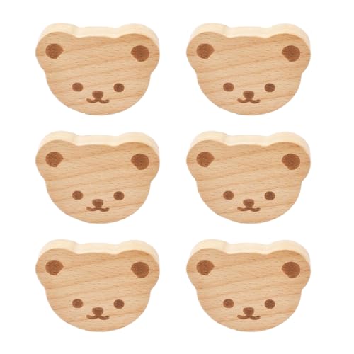 MOROBOR 6PCS Bear Shaped Wooden Knobs Single Hole Beech Wood Handles Wood Cupboard Cabinet Handles Knobs for Chest of Drawers with Screws& Expansion Tube - Image 1