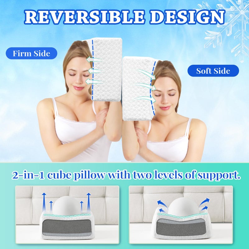 HARBOREST Cooling Cube Pillow - Side Sleeper Pillow for Neck and Shoulder Pain  Memory Foam Pillow Cube Pro with Adjustable Firmness 12""x12""x5"" - Image 4