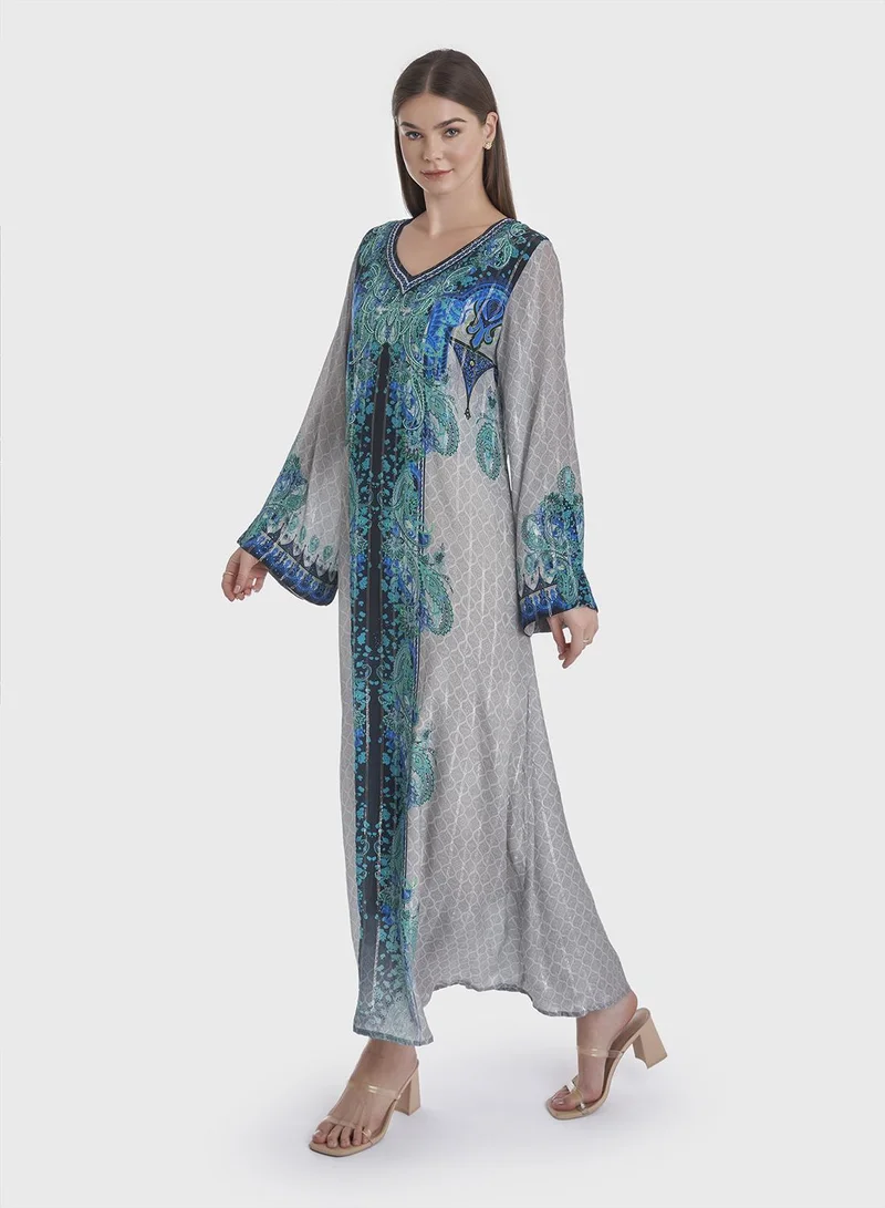 KASHKHA Viscose Printed Jalabiya