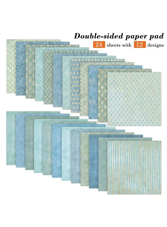 EAMOTOL 6''x 6'' Blue Geometric Scrapbook Paper Pad- 24 Sheets Double Sided Paper for Junk Journal Supplies DIY Cards Making Decor Gifts Crafts Wrapping Decorative Collage Folded Photo Album - Image 2