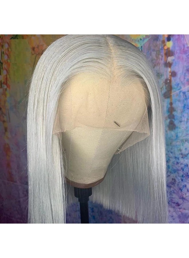 Smartinnov Grey Bob Wigs Human Hair T Part Lace Front Wigs 13X1X4 Middle Part Brazilian Remy Hair Straight For Women 8 Inch Pre Plucked Natural Hairline 180% Density Grey Frontal Short Bob Wigs - Image 3
