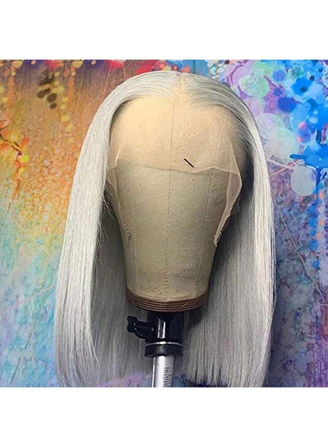 Smartinnov Grey Bob Wigs Human Hair T Part Lace Front Wigs 13X1X4 Middle Part Brazilian Remy Hair Straight For Women 8 Inch Pre Plucked Natural Hairline 180% Density Grey Frontal Short Bob Wigs - Image 4