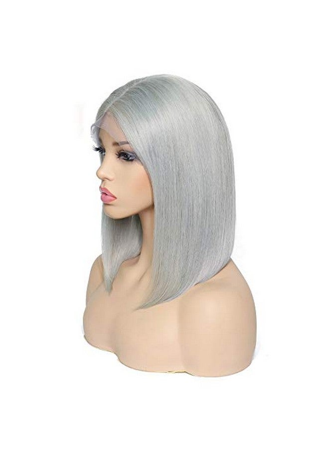 Smartinnov Grey Bob Wigs Human Hair T Part Lace Front Wigs 13X1X4 Middle Part Brazilian Remy Hair Straight For Women 8 Inch Pre Plucked Natural Hairline 180% Density Grey Frontal Short Bob Wigs - Image 5