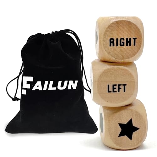 FAILUN Left Right Center Game Dice 1 Inch Wooden Dice with Drawstring Bag Easy to Store and Carry Around Convenient for Travel 3 pcs - Image 1