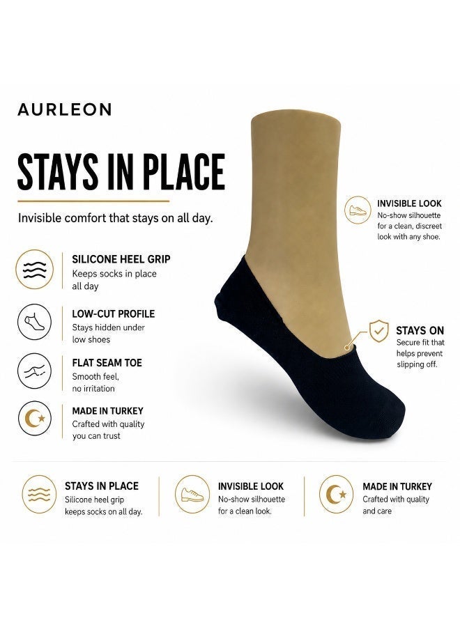 Aurleon Stay-On Cotton No-Show Liner Socks – 3 Pack – Silicone Heel Grip - Image 2