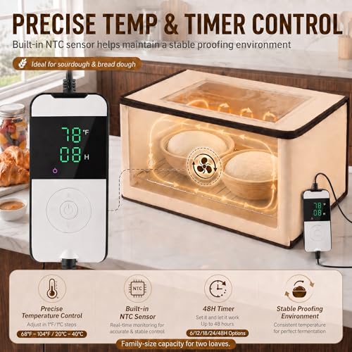 BLUBYEES Folding Bread Proofing Box, 3-Sided Heating with Precise 68-104°F Temp Control, 48H Timer, Family-Size Dough Proofer for 2 Loaves, Sourdough & Pizza Dough - Image 4