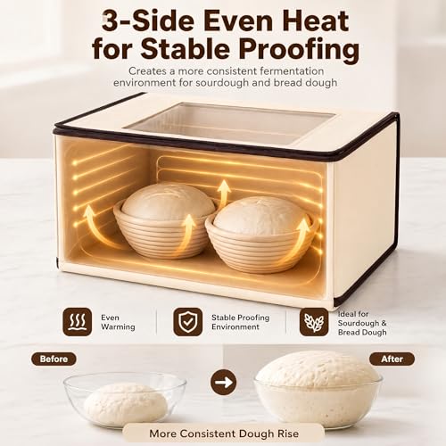 BLUBYEES Folding Bread Proofing Box, 3-Sided Heating with Precise 68-104°F Temp Control, 48H Timer, Family-Size Dough Proofer for 2 Loaves, Sourdough & Pizza Dough - Image 2