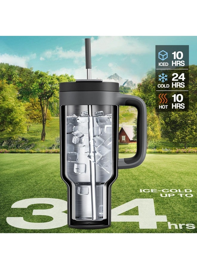 POWCAN 40 oz Tumbler with Handle, 2-in-1 Straw and Sip Lid, Leakproof, Dishwasher Safe, Insulated Stainless Steel Travel Coffee Mug, Keeps Cold for 34 Hours, Fits in Car Cup Holder (Midnight) - Image 1