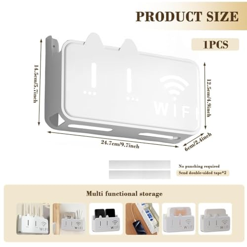 BELOXY Self-Adhesive WiFi Storage Box, WiFi Router Holder Case Wall Mount-Universal Wall Shelf for Modem, Set-Top Box, Smart Devices-Space-Saving Cable Organizer Stand for Home & Office (1) - Image 5