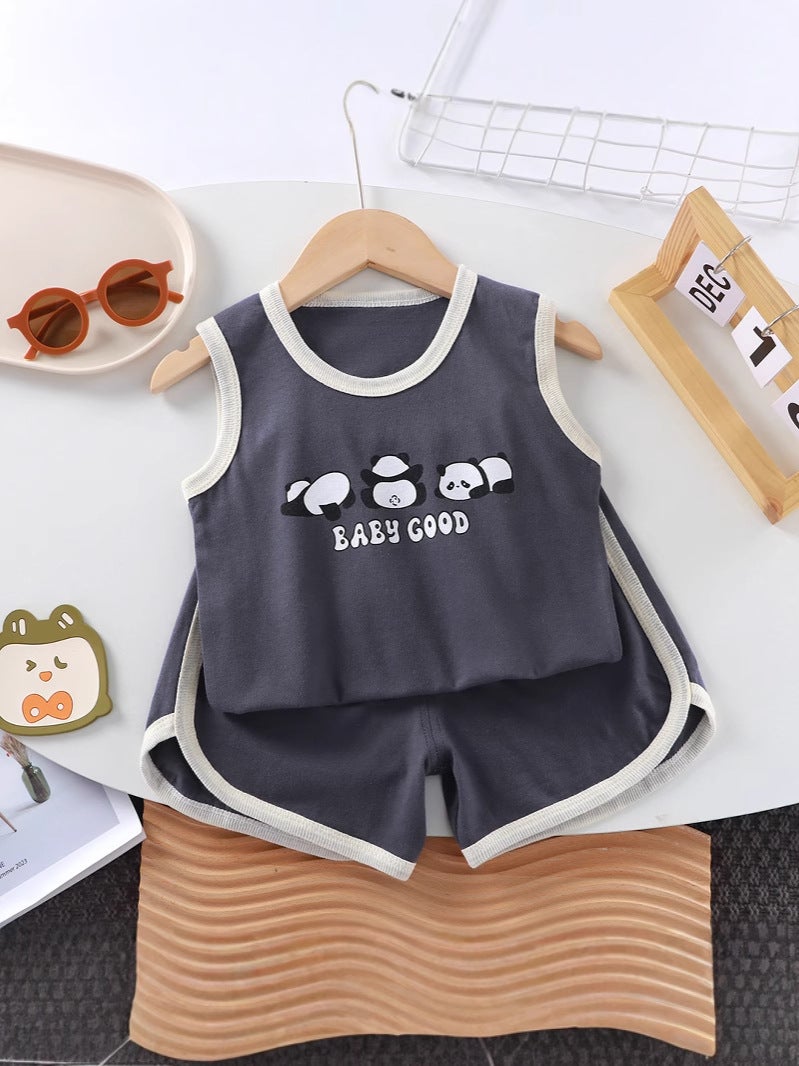 Children'S Summer Baby Vest Suit For Girls And Boys, Stylish Two-Piece Set For Babies, Handsome Sleeveless Thin Clothes - Image 2