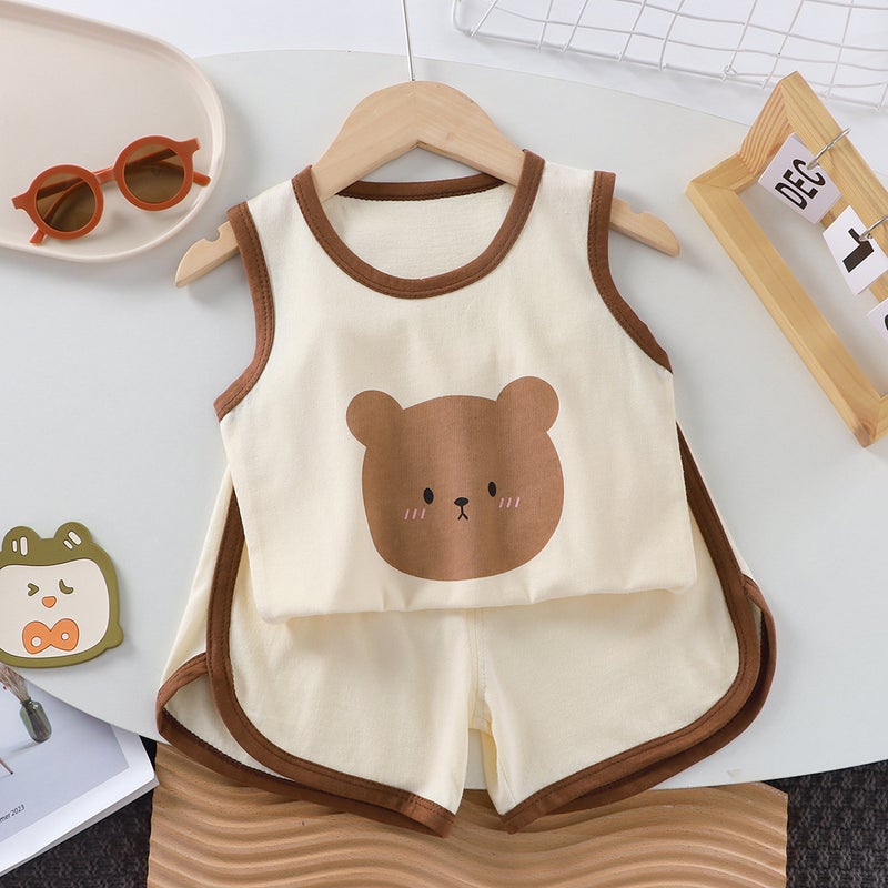 Children'S Summer Baby Vest Suit For Girls And Boys, Stylish Two-Piece Set For Babies, Handsome Sleeveless Thin Clothes - Image 1