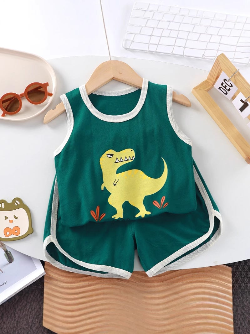 Children'S Summer Baby Vest Suit For Girls And Boys, Stylish Two-Piece Set For Babies, Handsome Sleeveless Thin Clothes - Image 3