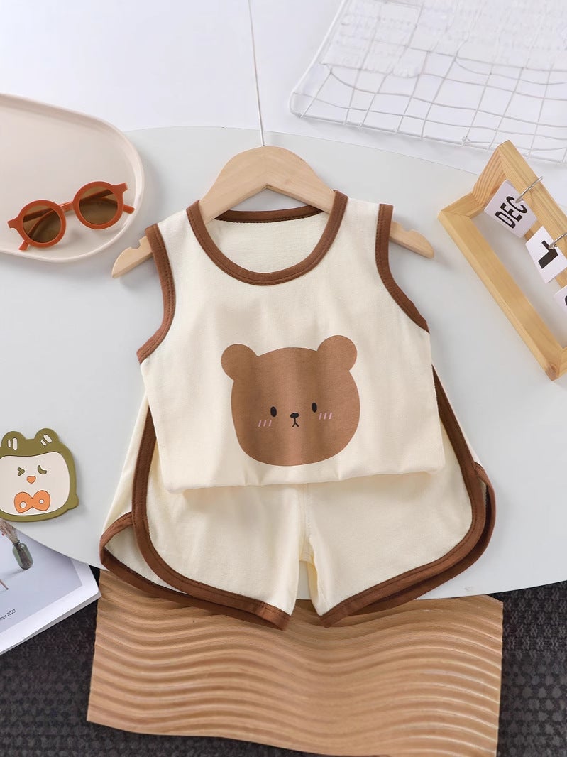 Children'S Summer Baby Vest Suit For Girls And Boys, Stylish Two-Piece Set For Babies, Handsome Sleeveless Thin Clothes - Image 4