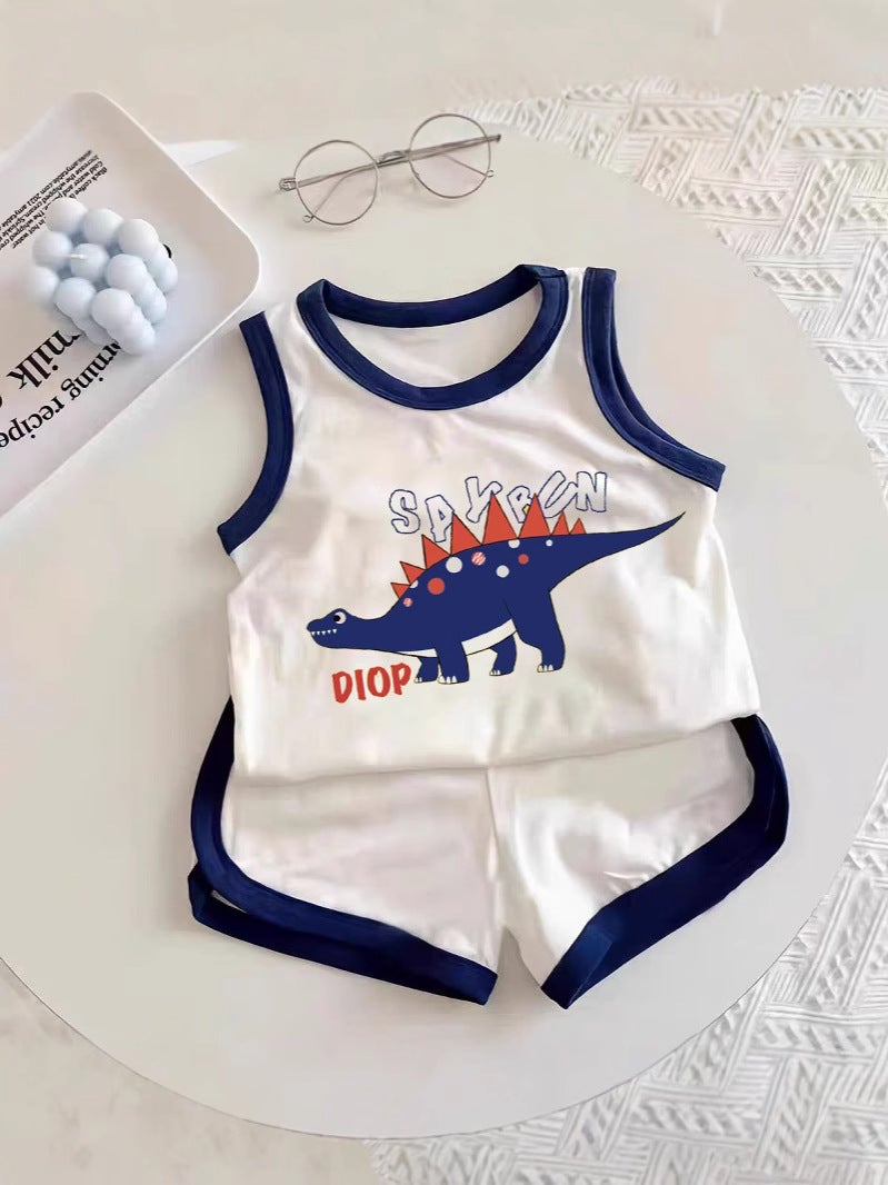 Children'S Summer Baby Vest Suit For Girls And Boys, Stylish Two-Piece Set For Babies, Handsome Sleeveless Thin Clothes - Image 5