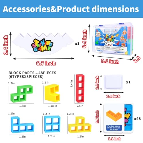 BBnote 48PCS Stack Game for Adult  Kids Tetra Board Tower Games for Family Travel Party 2 Players Balance Stacking Toy Team Toys Building Block - Image 5