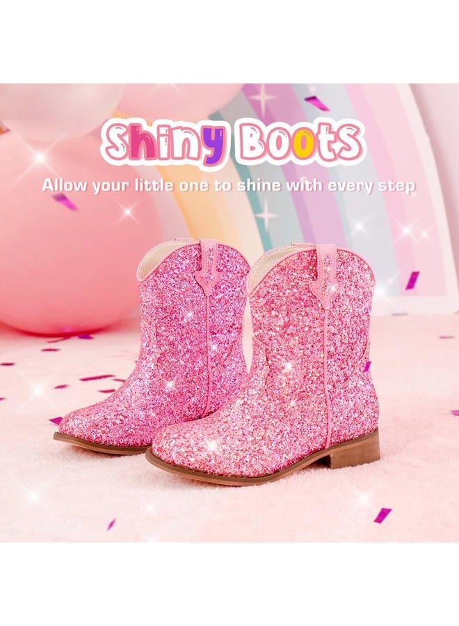 Motasha Toddler Girls Cowgirl Boots Glitter Toddler Cowboy Boot Ankle Girls Boots Little Kids Horse Riding Shoes Party Birthday, Pink Glitter, 5 Toddler - Image 4