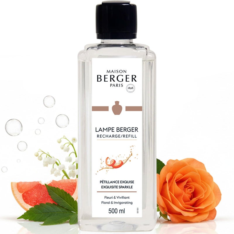 MAISON BERGER Exquisite Sparkle Lampe Berger Refill, 500 ml (16.9 fl oz), 2-in-1 Catalytic System, Neutralizes Odors and Diffuses Fragrance, Grapefruit, Rose, Made in France