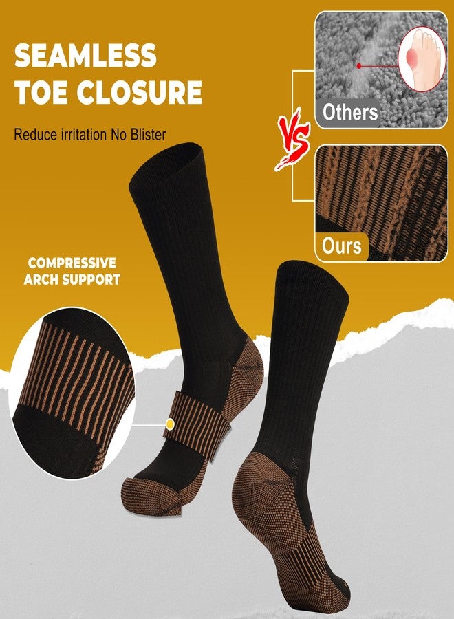 FOOTPLUS 3 Pairs Copper Hiking Running Socks,Breathable Thick Cushioned Sole Arch Compression Crew Basketball Climbing Camping Backpacking Camping Socks,Black Gold,Large - Image 4
