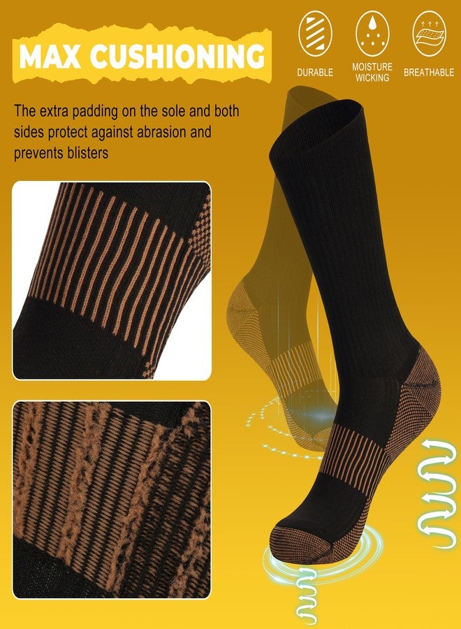 FOOTPLUS 3 Pairs Copper Hiking Running Socks,Breathable Thick Cushioned Sole Arch Compression Crew Basketball Climbing Camping Backpacking Camping Socks,Black Gold,Large - Image 5