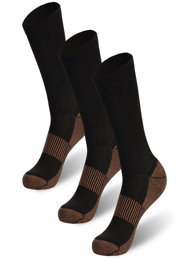 FOOTPLUS 3 Pairs Copper Hiking Running Socks,Breathable Thick Cushioned Sole Arch Compression Crew Basketball Climbing Camping Backpacking Camping Socks,Black Gold,Large - Image 1