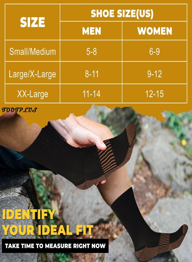 FOOTPLUS 3 Pairs Copper Hiking Running Socks,Breathable Thick Cushioned Sole Arch Compression Crew Basketball Climbing Camping Backpacking Camping Socks,Black Gold,Large - Image 3