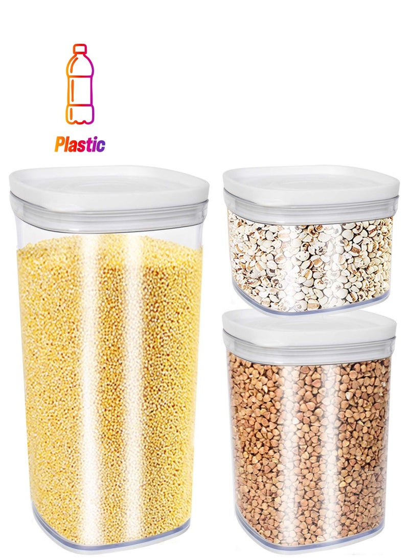 مجموعة من 3 حاويات لتخزين الطعام من البلاستيك، 220 مل، 520 مل، 740 مل، محكمة الغلق بأغطية سيليكون، قابلة للتكديس، مثالية للحبوب والشوفان والمكسرات - Image 1