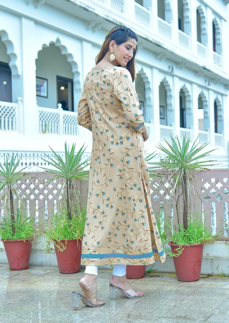 Yash Gallery Women Rayon Regular Fit Floral Printed Anarkali Kurta (1332YKKHAKI_Khaki_X-Large) - Image 4