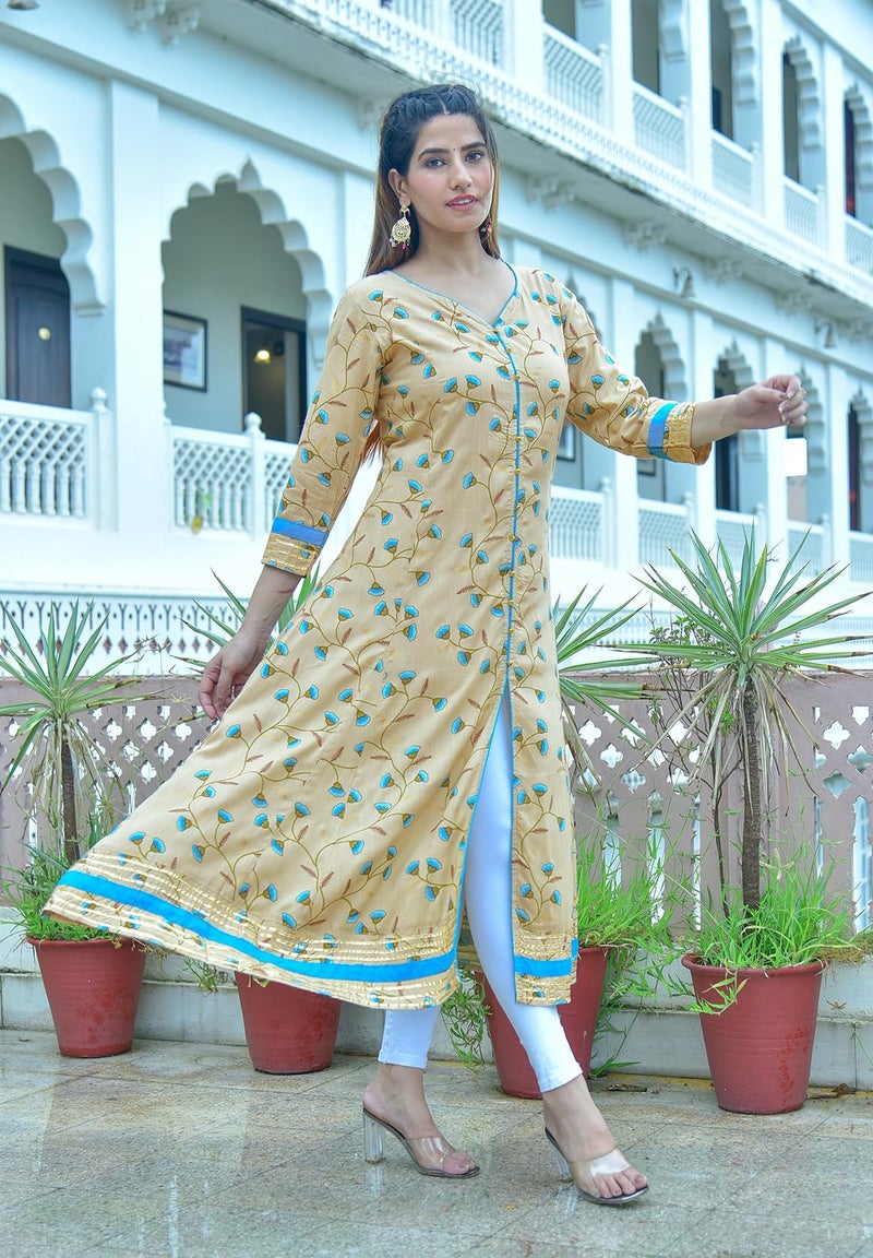 Yash Gallery Women Rayon Regular Fit Floral Printed Anarkali Kurta (1332YKKHAKI_Khaki_X-Large) - Image 2
