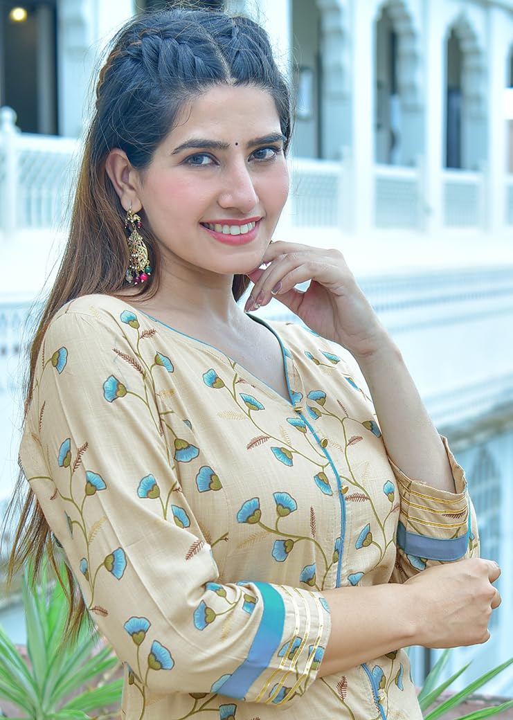 Yash Gallery Women Rayon Regular Fit Floral Printed Anarkali Kurta (1332YKKHAKI_Khaki_X-Large) - Image 5