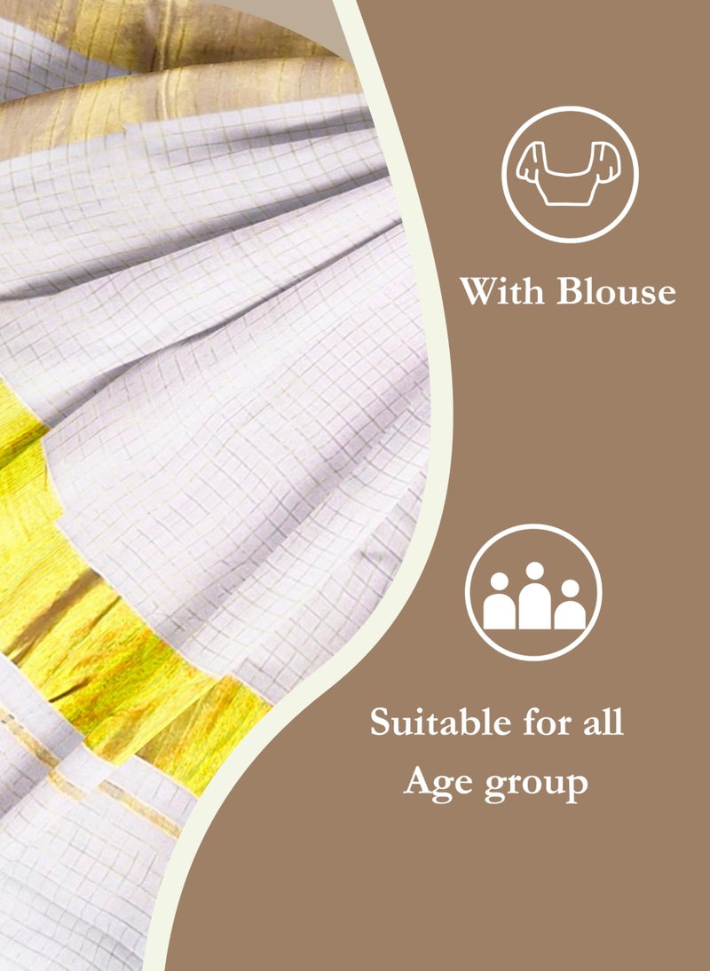 NandaVanam Women's Kerala Cotton Kasavu Saree | Kasavu Sarees | Onam Cotton Saree | Kerala Plain Kasavu Tissue Saree - With Blouse - Image 5