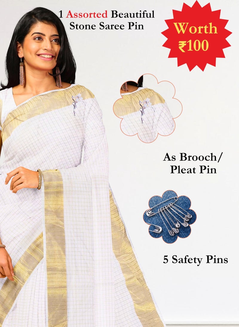 NandaVanam Women's Kerala Cotton Kasavu Saree | Kasavu Sarees | Onam Cotton Saree | Kerala Plain Kasavu Tissue Saree - With Blouse - Image 3