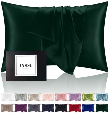 INSSL Silk Pillowcase for Women, Mulberry Silk Pillowcase for Hair an Skin and Stay Comfortable and Breathable During Sleep(Dark Green,Standard) - Image 1