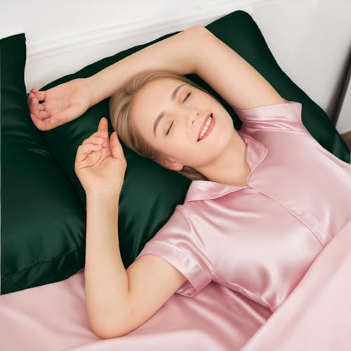 INSSL Silk Pillowcase for Women, Mulberry Silk Pillowcase for Hair an Skin and Stay Comfortable and Breathable During Sleep(Dark Green,Standard) - Image 2