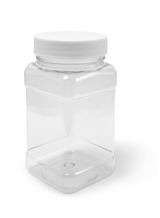 Pride Of India Clear Food Grade PET Plastic Square Grip Storage Jar w/Cap | 32 Fluid Ounces (3-4 Cup Storage Capacity) | BPA Free USA Made - Image 1