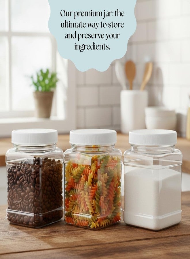 Pride Of India Clear Food Grade PET Plastic Square Grip Storage Jar w/Cap | 32 Fluid Ounces (3-4 Cup Storage Capacity) | BPA Free USA Made - Image 4
