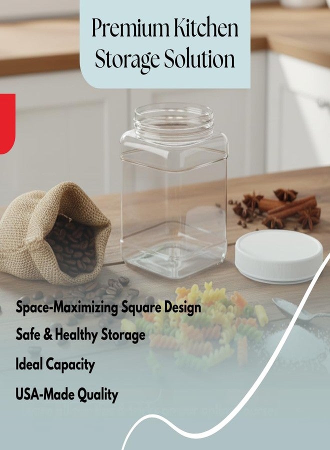 Pride Of India Clear Food Grade PET Plastic Square Grip Storage Jar w/Cap | 32 Fluid Ounces (3-4 Cup Storage Capacity) | BPA Free USA Made - Image 5
