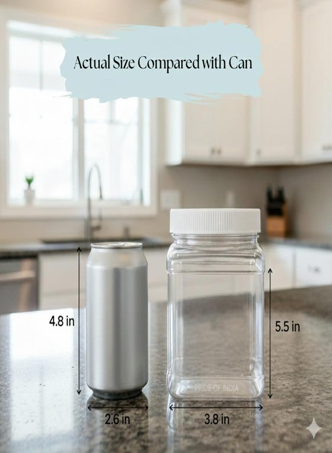 Pride Of India Clear Food Grade PET Plastic Square Grip Storage Jar w/Cap | 32 Fluid Ounces (3-4 Cup Storage Capacity) | BPA Free USA Made - Image 2