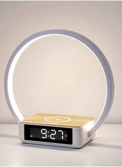 Bedside Table Lamp, Touch Lamp with Alarm Clock with Wireless Charging Wake-up Light, LED Desk Lamp 3-Grade Dimmable Nightstand Reading Lamp
