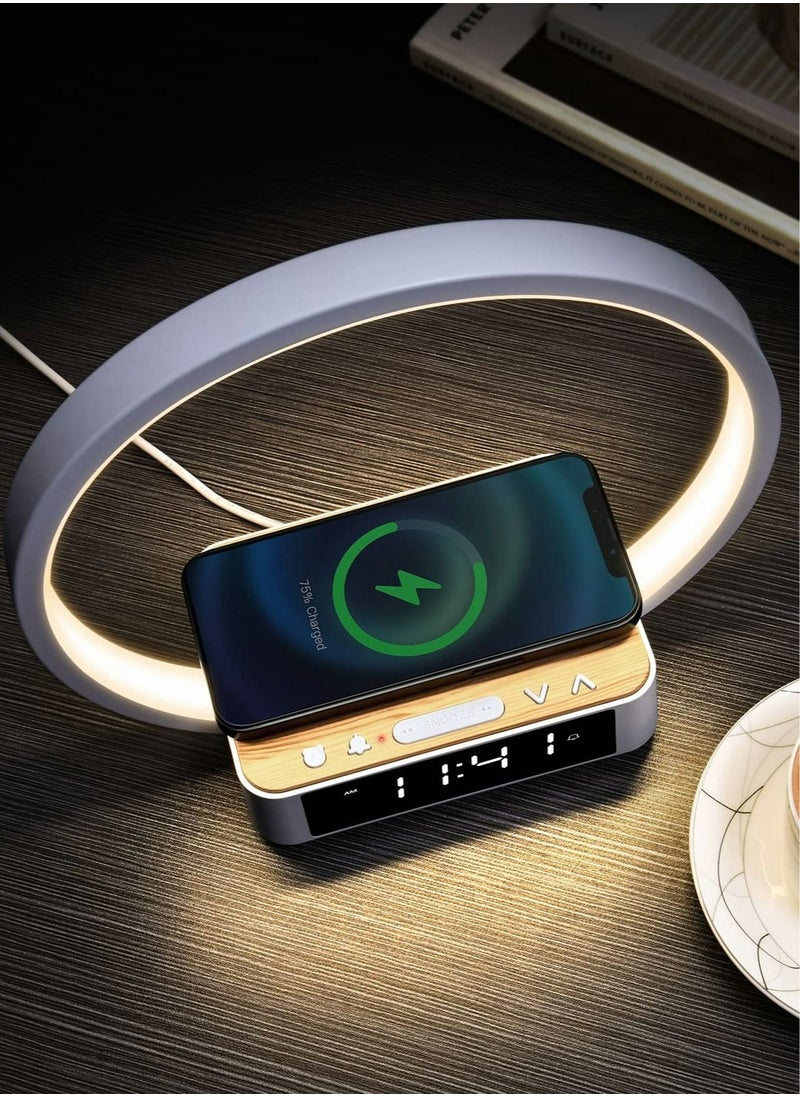 SYOSI - Bedside Table Lamp, Touch Lamp with Alarm Clock with Wireless Charging Wake-up Light, LED Desk Lamp 3-Grade Dimmable Nightstand Reading Lamp - Image 1