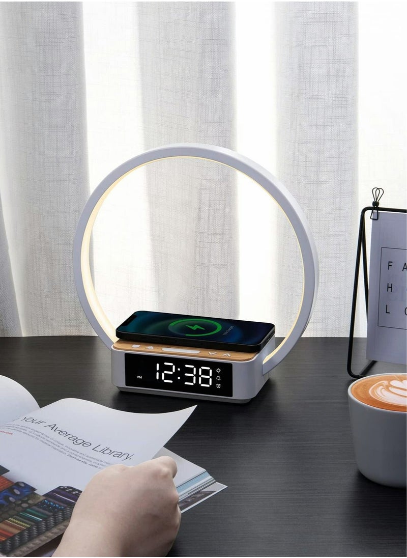 SYOSI - Bedside Table Lamp, Touch Lamp with Alarm Clock with Wireless Charging Wake-up Light, LED Desk Lamp 3-Grade Dimmable Nightstand Reading Lamp - Image 1