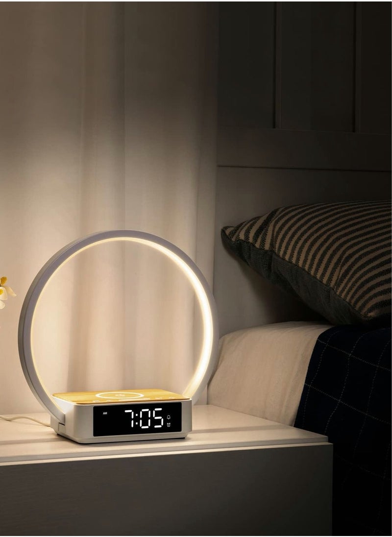 SYOSI - Bedside Table Lamp, Touch Lamp with Alarm Clock with Wireless Charging Wake-up Light, LED Desk Lamp 3-Grade Dimmable Nightstand Reading Lamp - Image 1