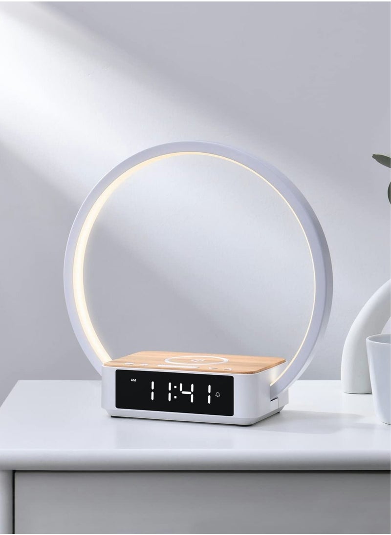 SYOSI - Bedside Table Lamp, Touch Lamp with Alarm Clock with Wireless Charging Wake-up Light, LED Desk Lamp 3-Grade Dimmable Nightstand Reading Lamp - Image 1
