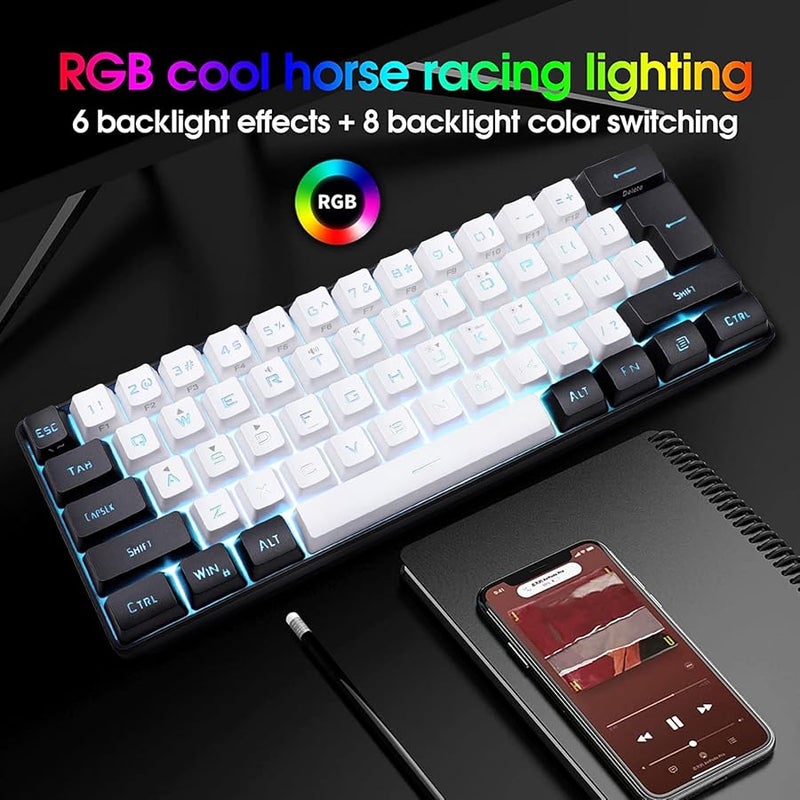 ZJchao Mini 61 مفتاح لوحة مفاتيح ألعاب ميكانيكية الشعور RGB أبيض نوع C سلكي - Image 4